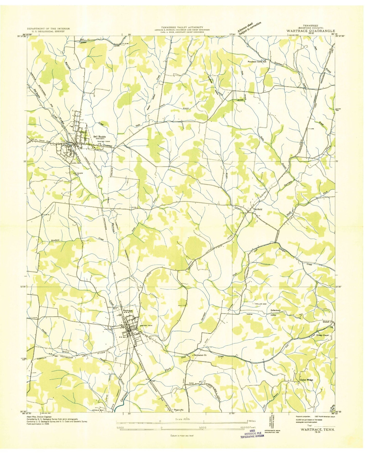 Classic USGS Wartrace Tennessee 7.5'x7.5' Topo Map Image