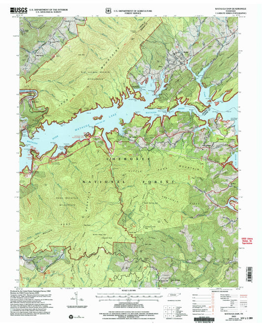 Classic USGS Watauga Dam Tennessee 7.5'x7.5' Topo Map Image