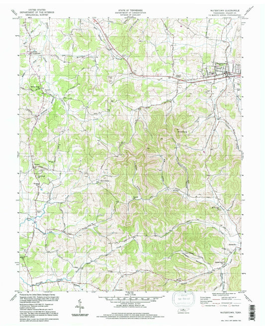 Classic USGS Watertown Tennessee 7.5'x7.5' Topo Map Image