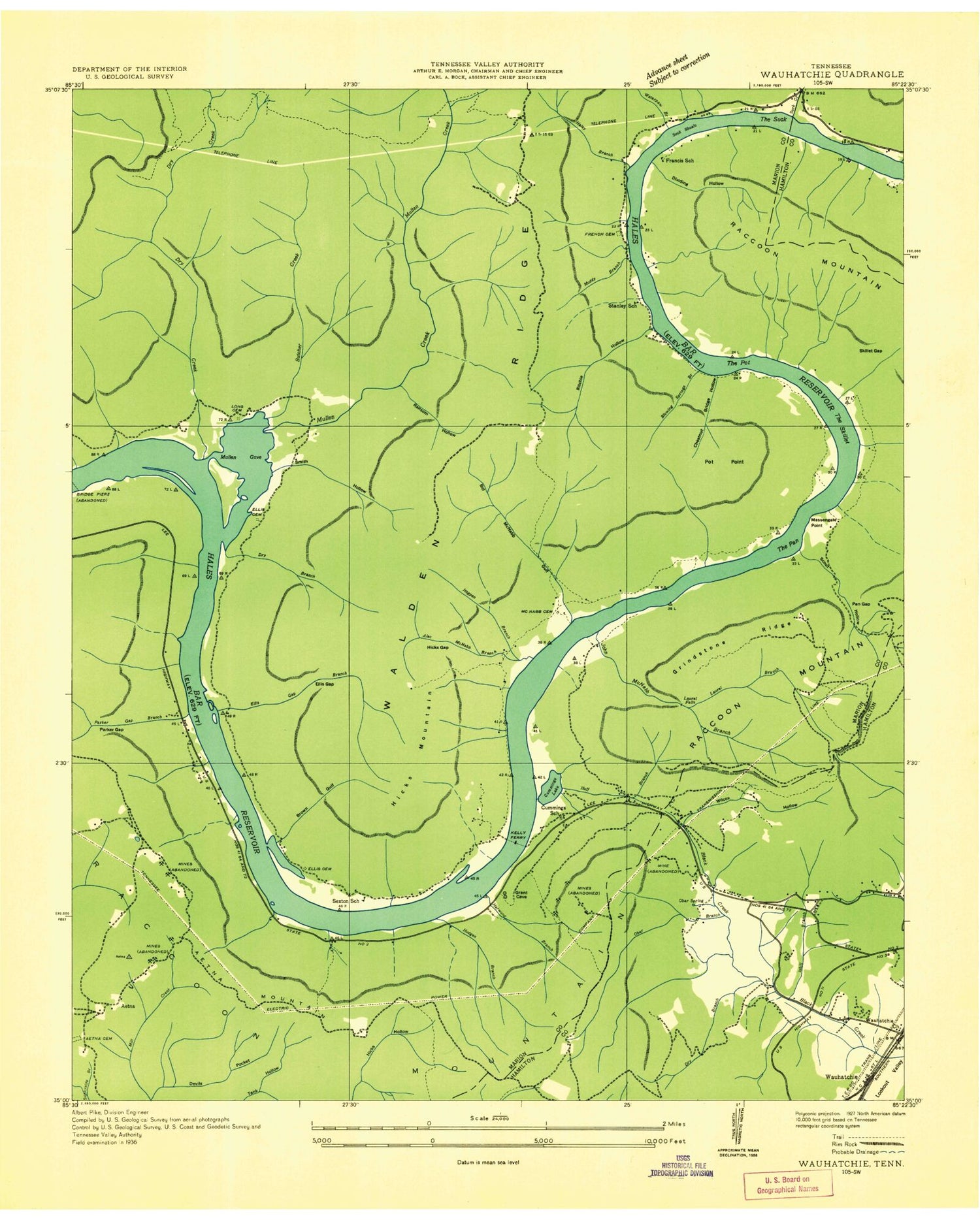 Classic USGS Wauhatchie Tennessee 7.5'x7.5' Topo Map Image