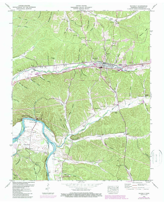 Classic USGS Waverly Tennessee 7.5'x7.5' Topo Map Image