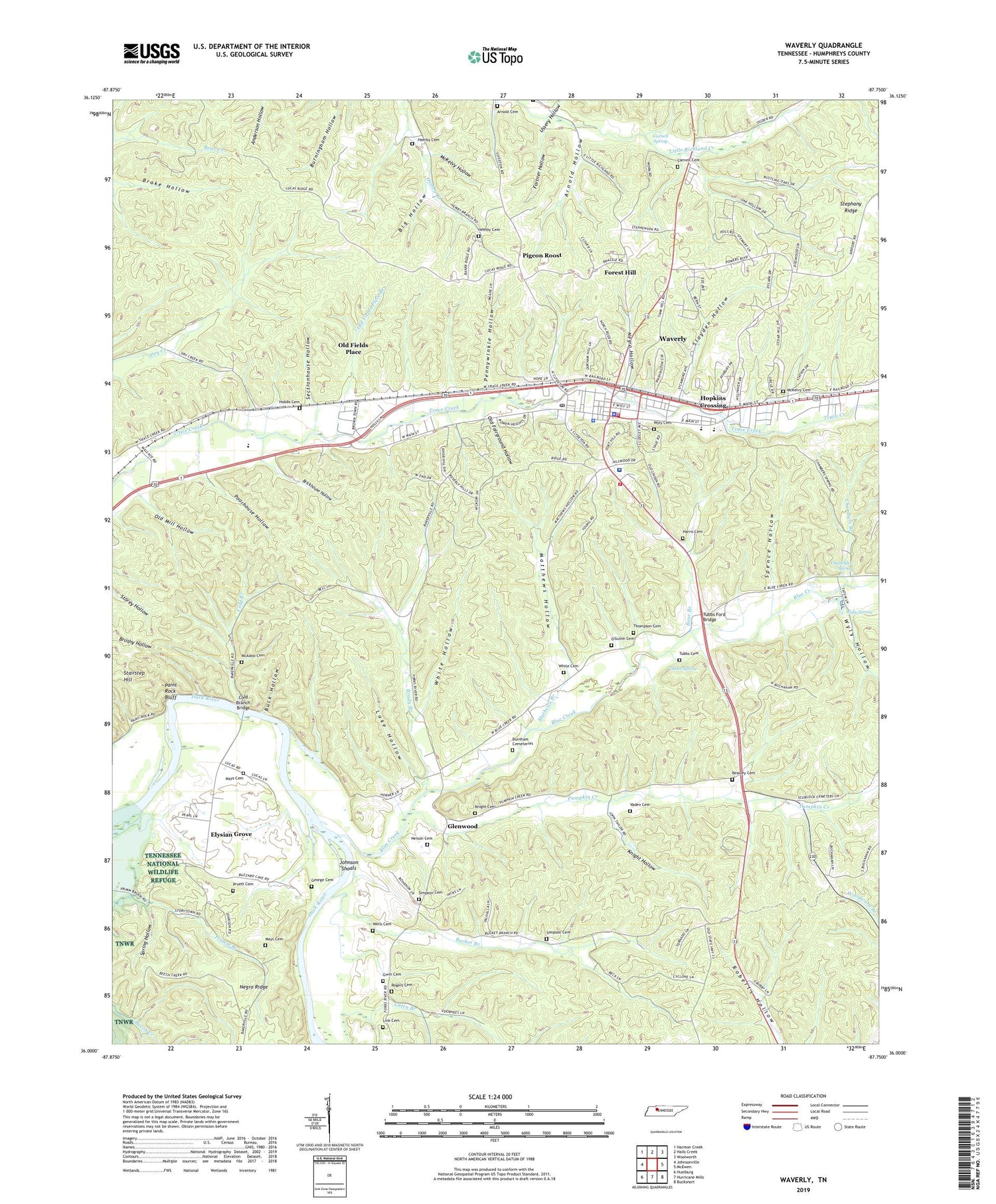 Waverly Tennessee US Topo Map Image