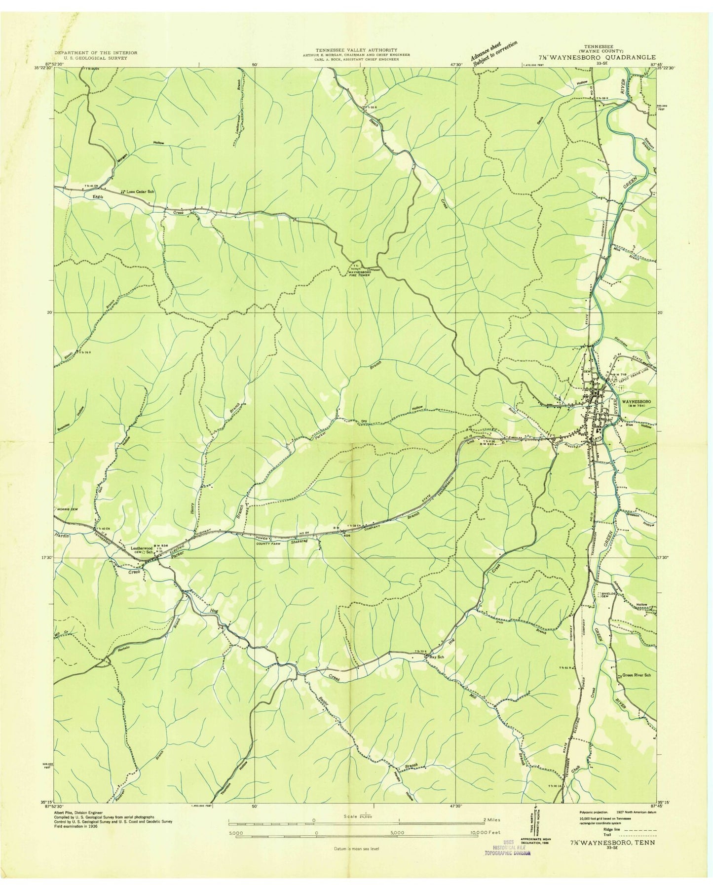 Classic USGS Waynesboro Tennessee 7.5'x7.5' Topo Map Image