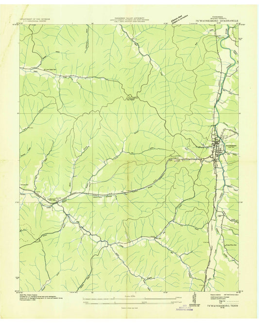 Classic USGS Waynesboro Tennessee 7.5'x7.5' Topo Map Image