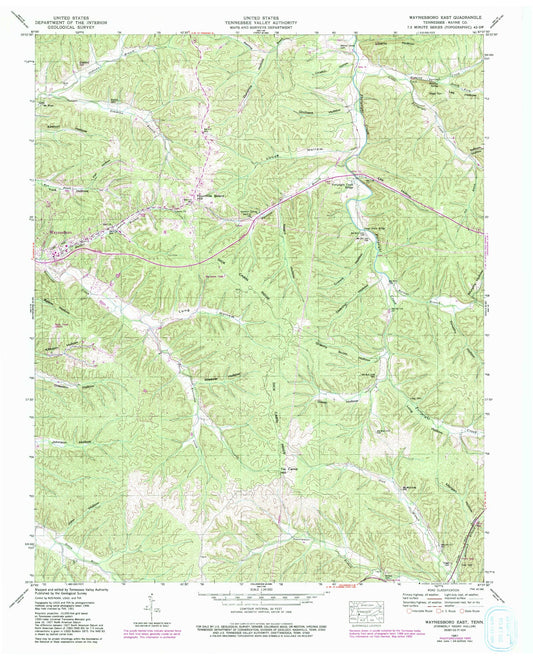 Classic USGS Waynesboro East Tennessee 7.5'x7.5' Topo Map Image