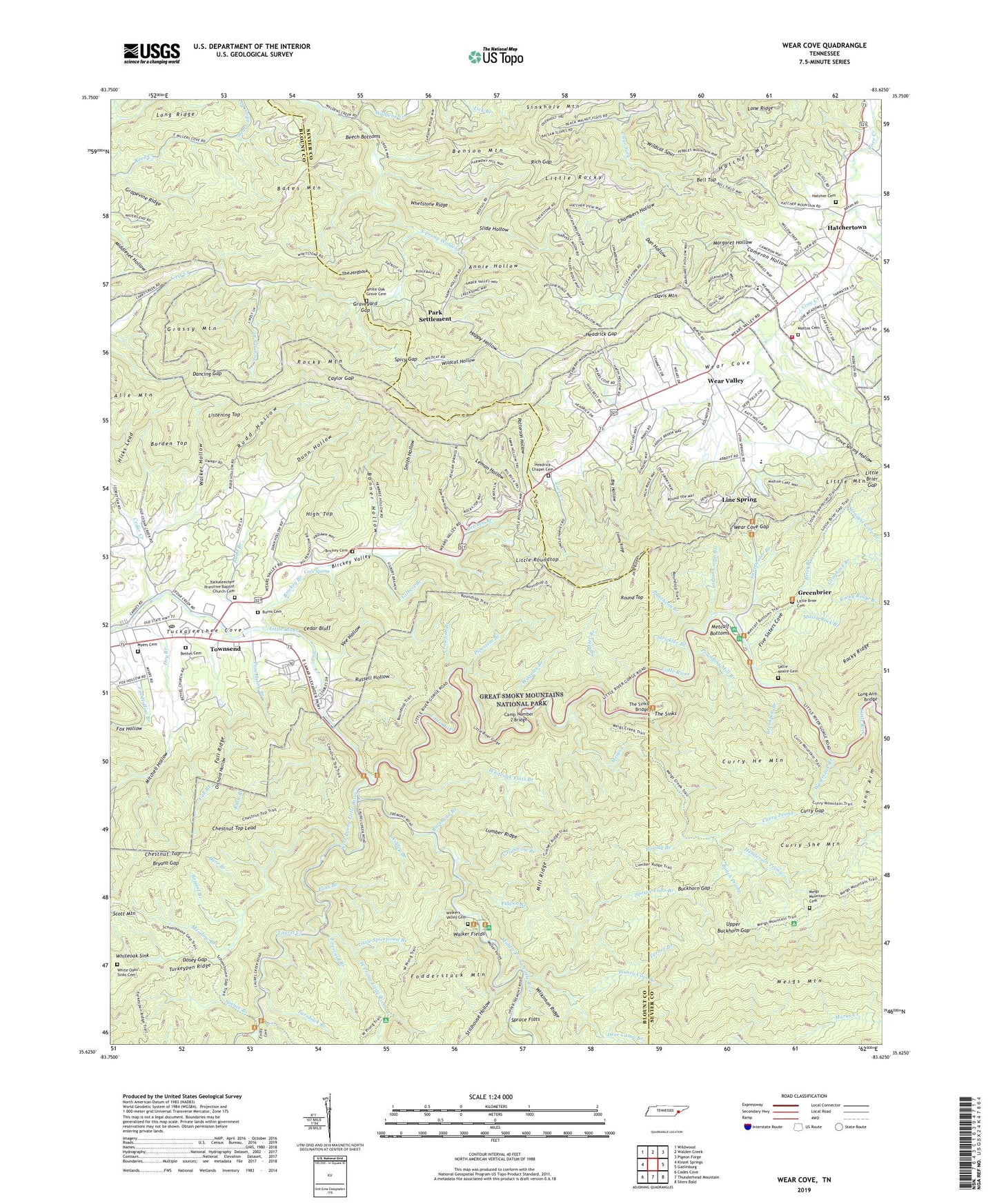Wear Cove Tennessee US Topo Map Image