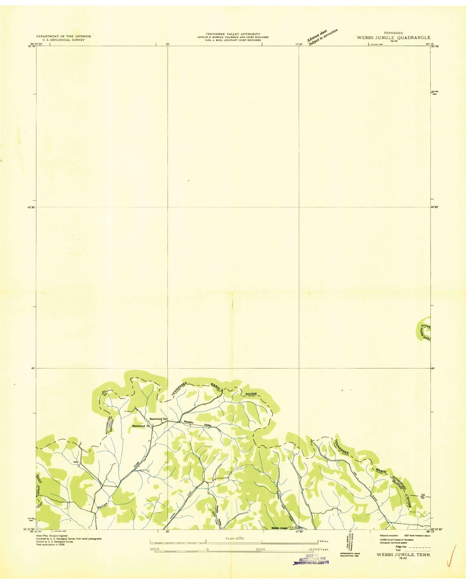 Classic USGS Webbs Jungle Tennessee 7.5'x7.5' Topo Map Image