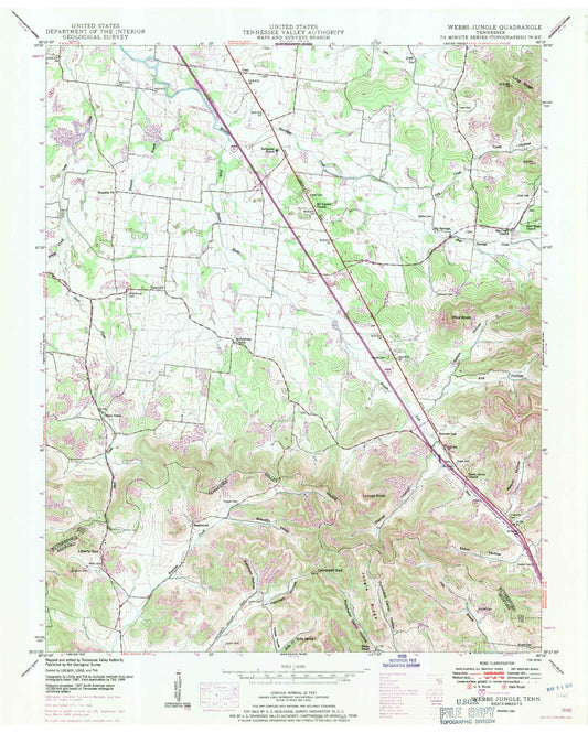 Classic USGS Webbs Jungle Tennessee 7.5'x7.5' Topo Map Image