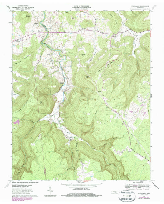 Classic USGS Welchland Tennessee 7.5'x7.5' Topo Map Image