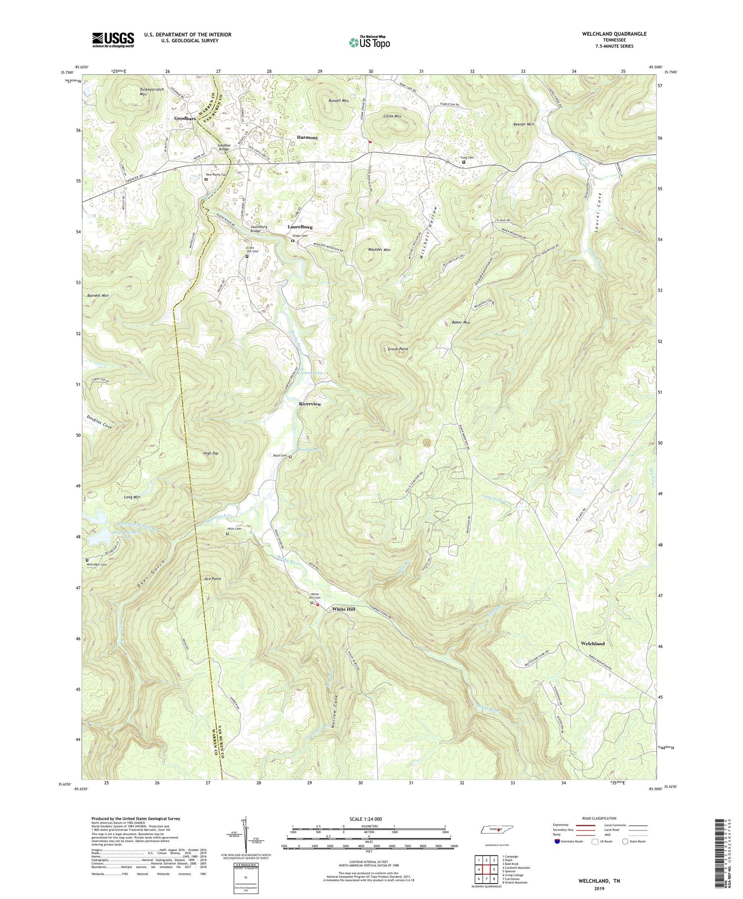 Welchland Tennessee US Topo Map Image