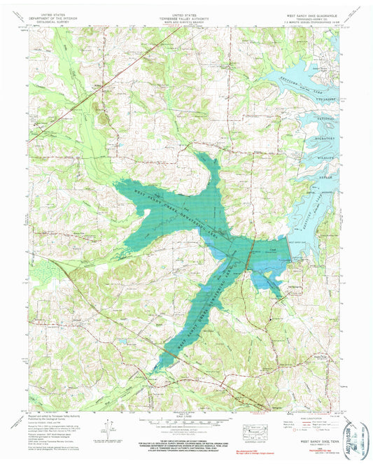Classic USGS West Sandy Dike Tennessee 7.5'x7.5' Topo Map Image