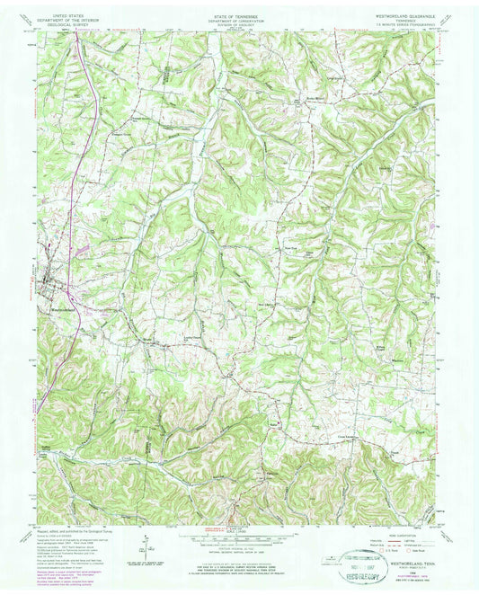 Classic USGS Westmoreland Tennessee 7.5'x7.5' Topo Map Image