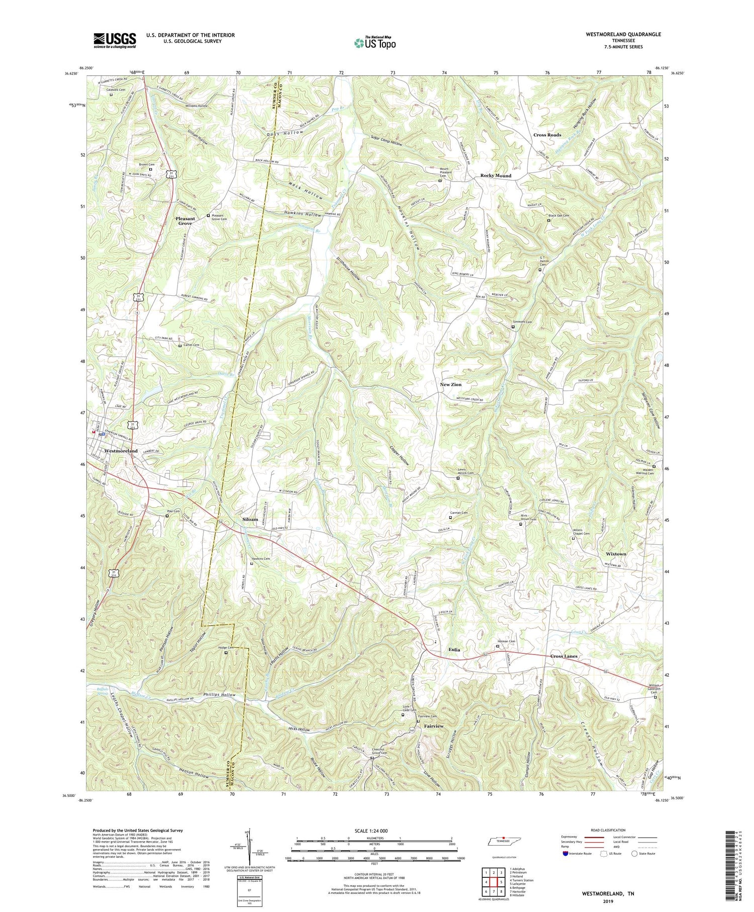 Westmoreland Tennessee US Topo Map Image