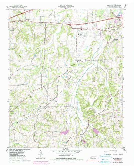 Classic USGS Westover Tennessee 7.5'x7.5' Topo Map Image