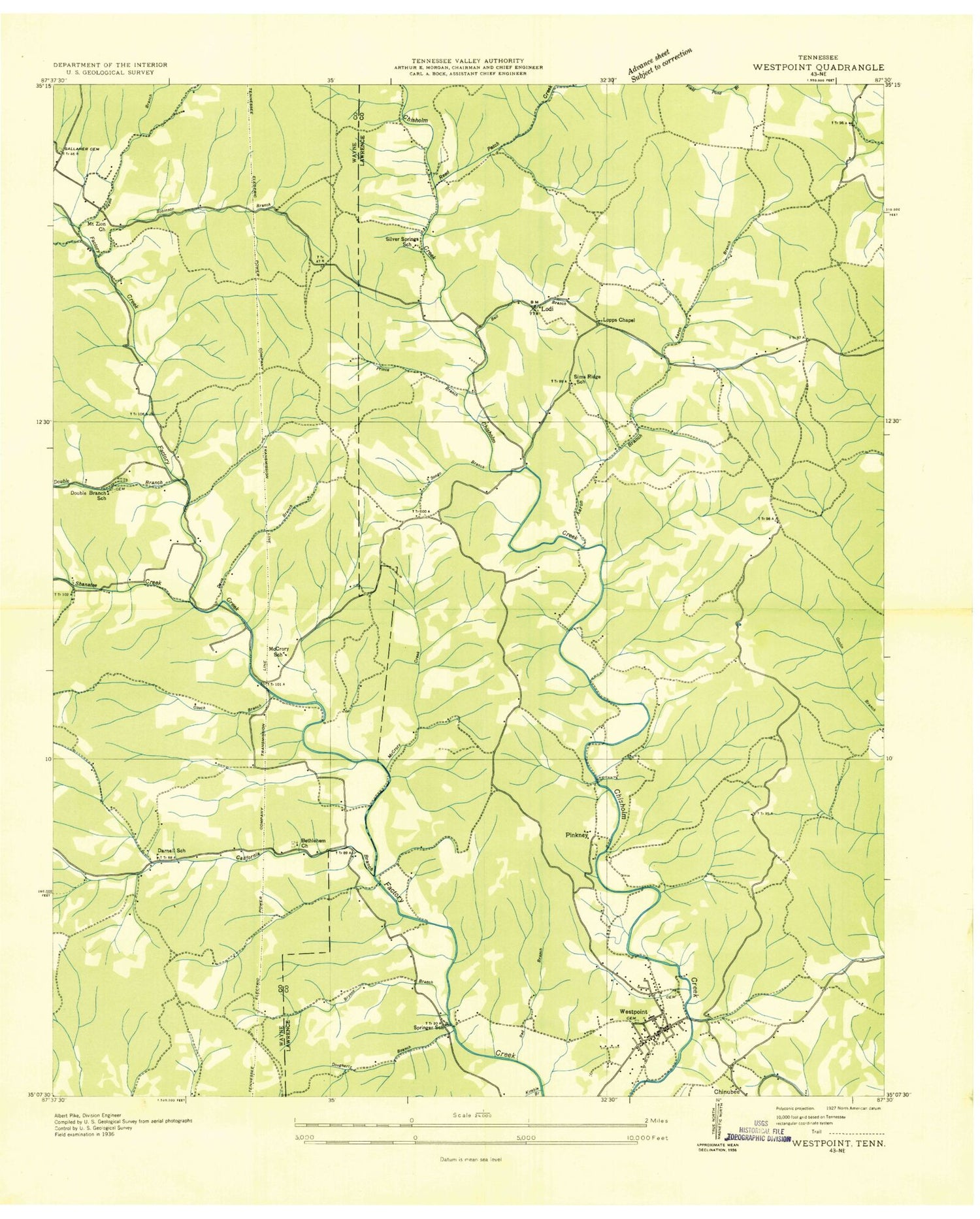 Classic USGS Westpoint Tennessee 7.5'x7.5' Topo Map Image