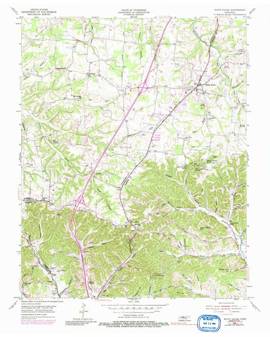 Classic USGS White House Tennessee 7.5'x7.5' Topo Map Image