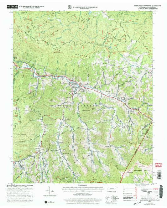 Classic USGS White Rocks Mountain Tennessee 7.5'x7.5' Topo Map Image