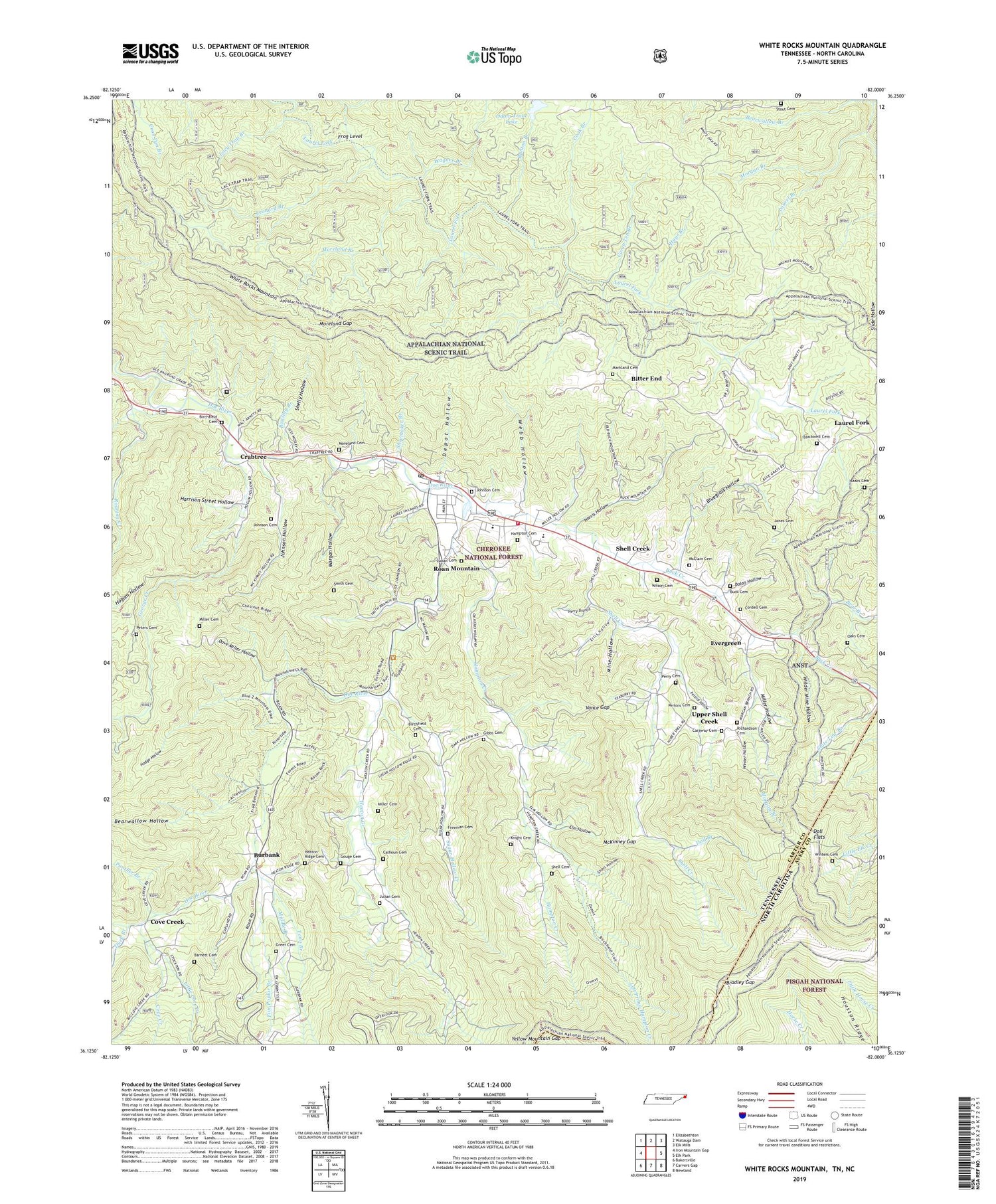 White Rocks Mountain Tennessee US Topo Map Image