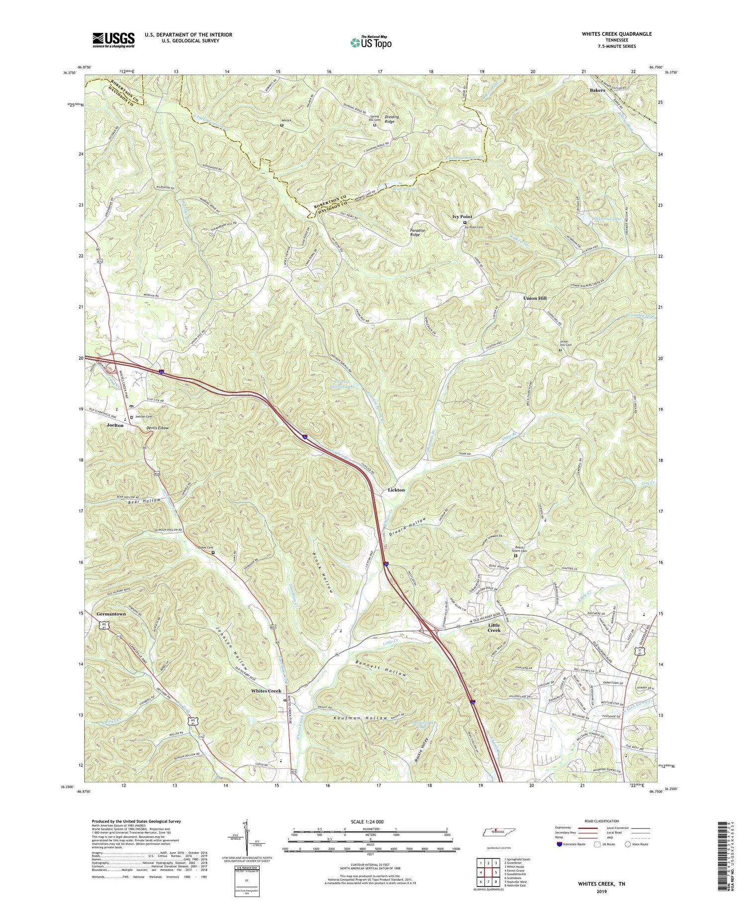 Whites Creek Tennessee US Topo Map Image