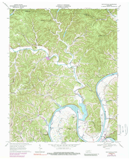 Classic USGS Whitleyville Tennessee 7.5'x7.5' Topo Map Image