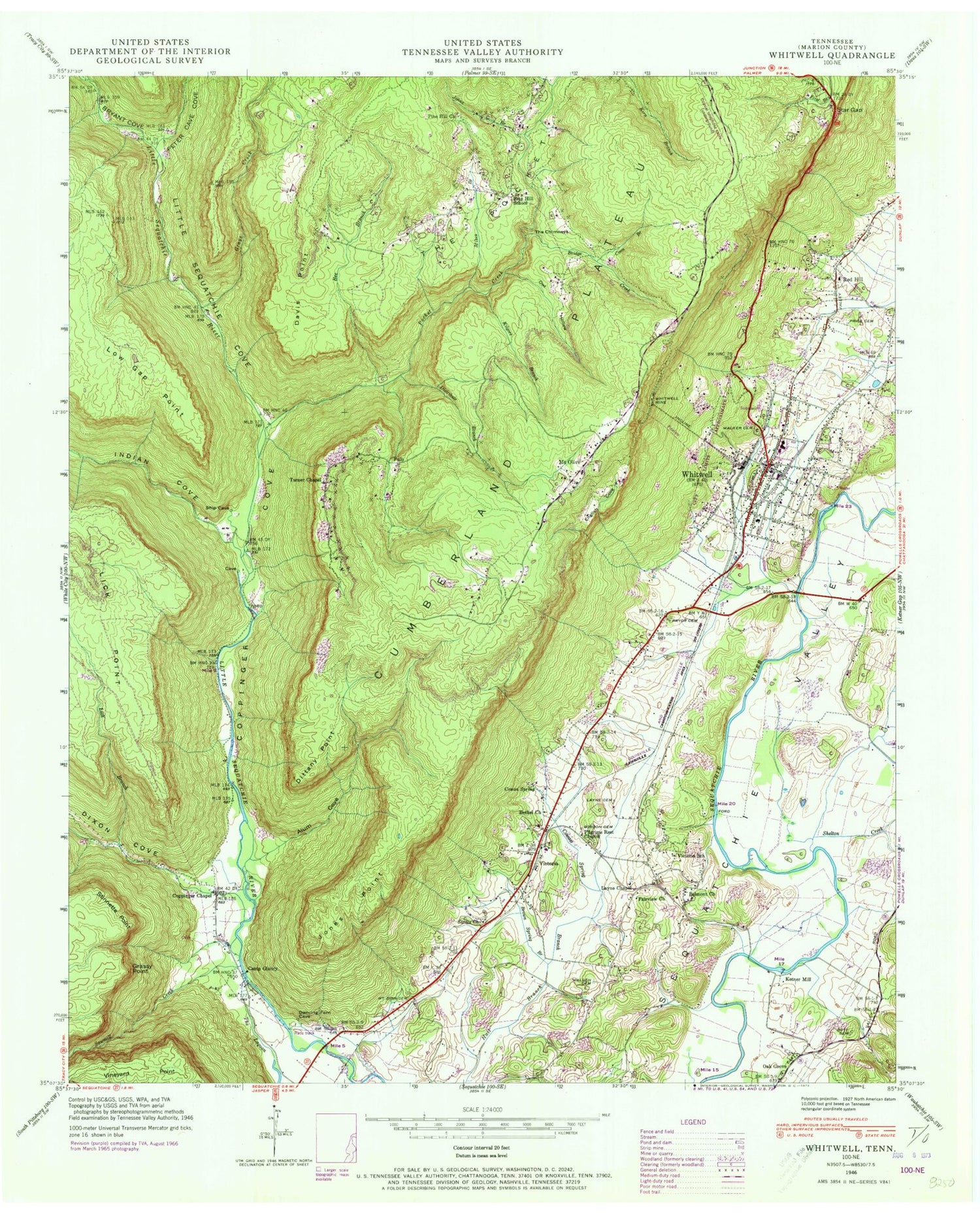 Classic USGS Whitwell Tennessee 7.5'x7.5' Topo Map Image