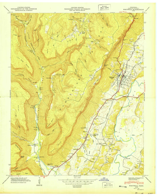 Classic USGS Whitwell Tennessee 7.5'x7.5' Topo Map Image