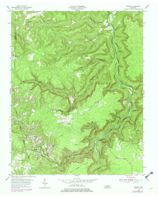 Classic USGS Wilder Tennessee 7.5'x7.5' Topo Map Image