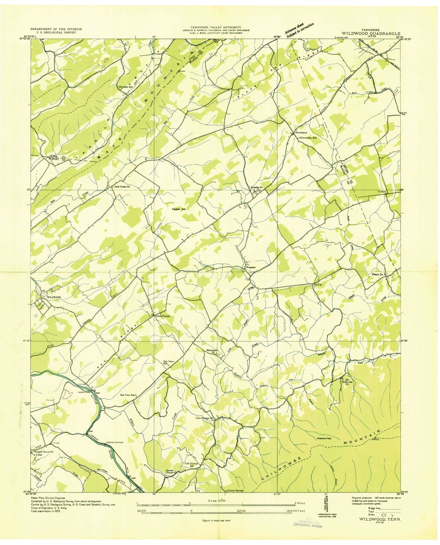 Classic USGS Wildwood Tennessee 7.5'x7.5' Topo Map Image