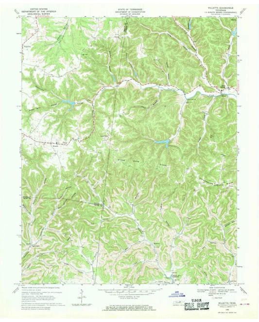 Classic USGS Willette Tennessee 7.5'x7.5' Topo Map Image