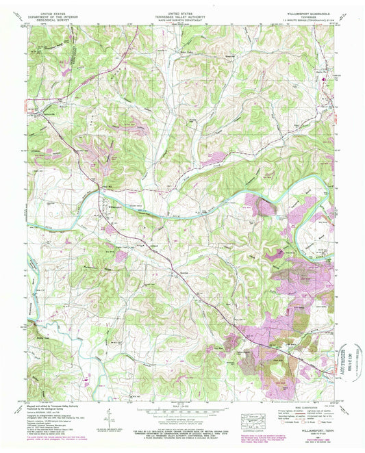 Classic USGS Williamsport Tennessee 7.5'x7.5' Topo Map Image