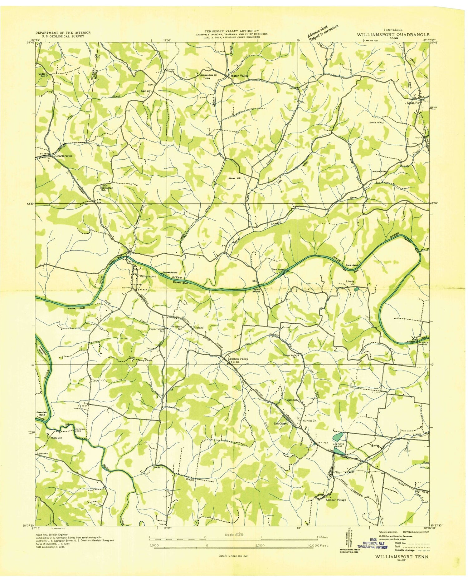 Classic USGS Williamsport Tennessee 7.5'x7.5' Topo Map Image