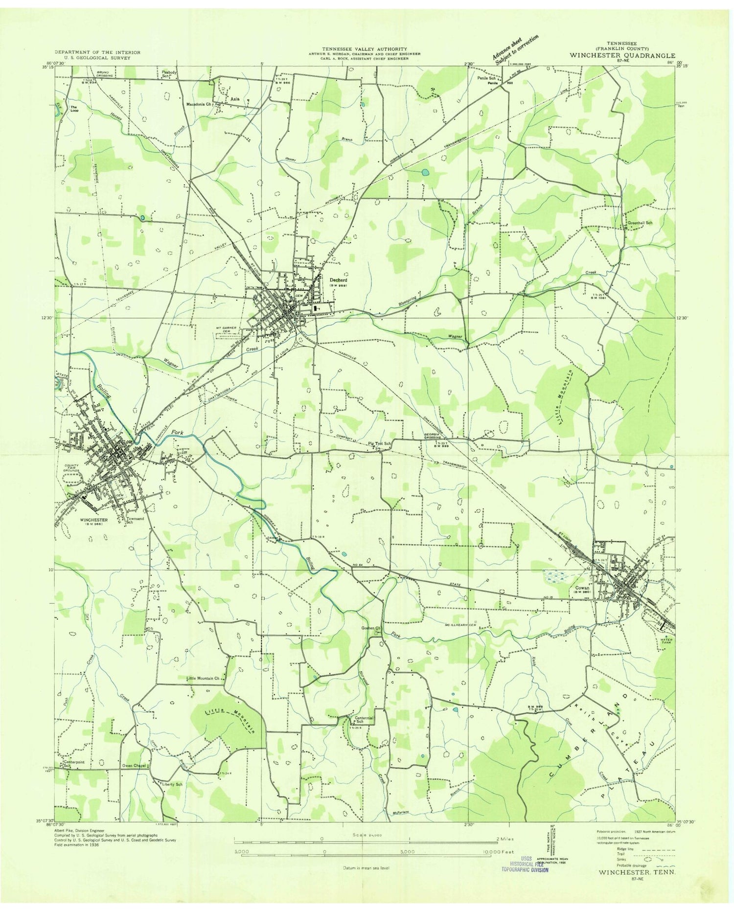 Classic USGS Winchester Tennessee 7.5'x7.5' Topo Map Image