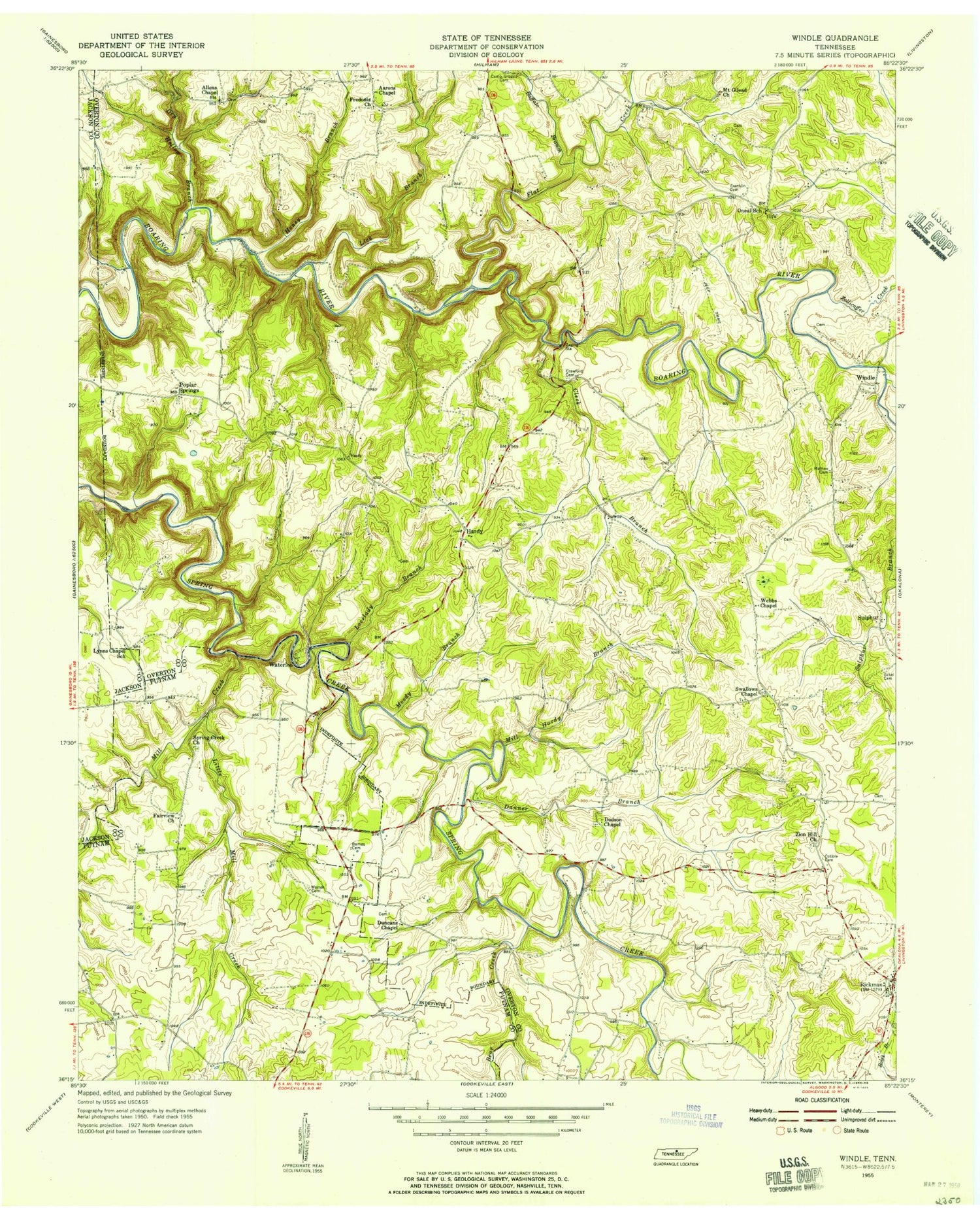 Classic USGS Windle Tennessee 7.5'x7.5' Topo Map Image