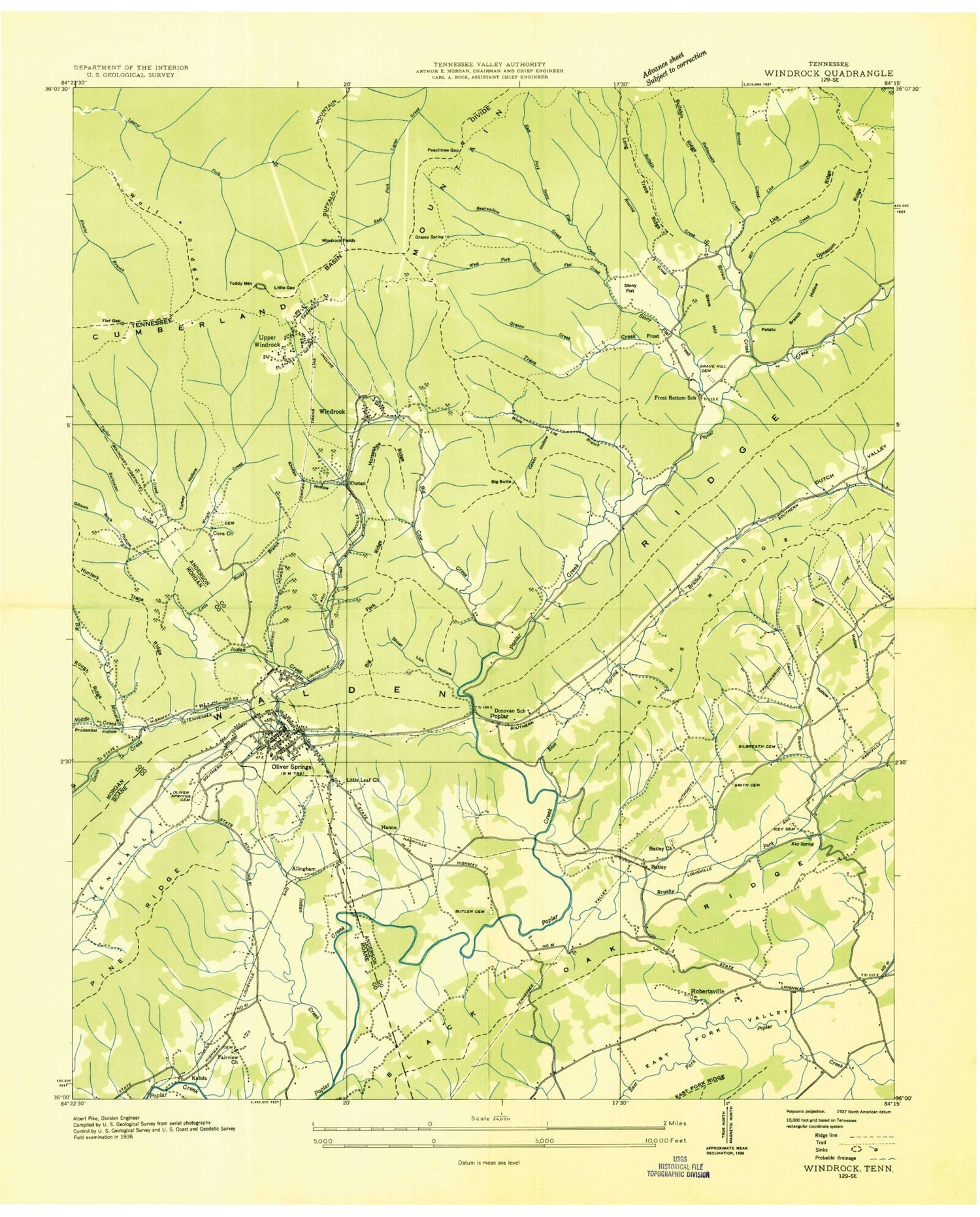 Classic USGS Windrock Tennessee 7.5'x7.5' Topo Map Image