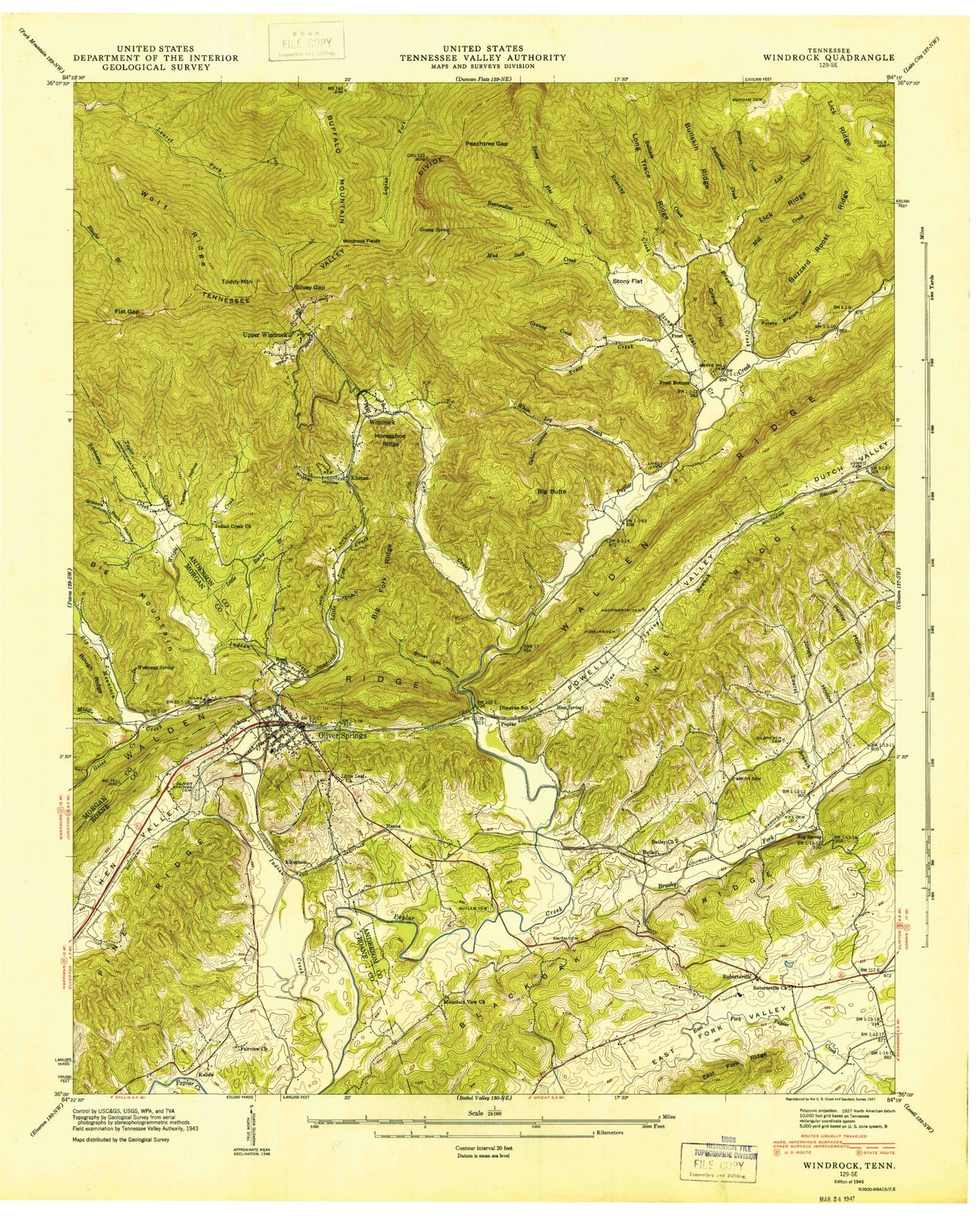 Classic USGS Windrock Tennessee 7.5'x7.5' Topo Map Image