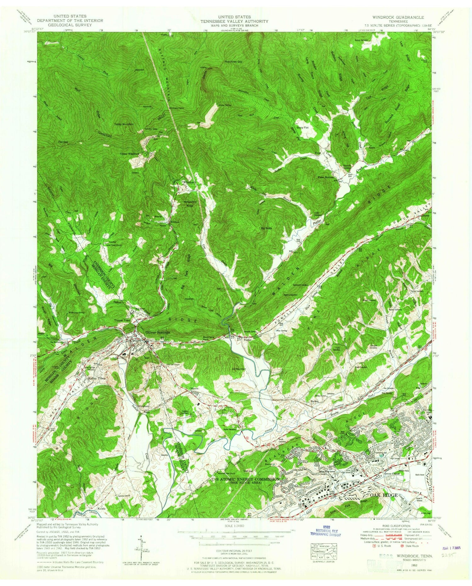 Classic USGS Windrock Tennessee 7.5'x7.5' Topo Map Image