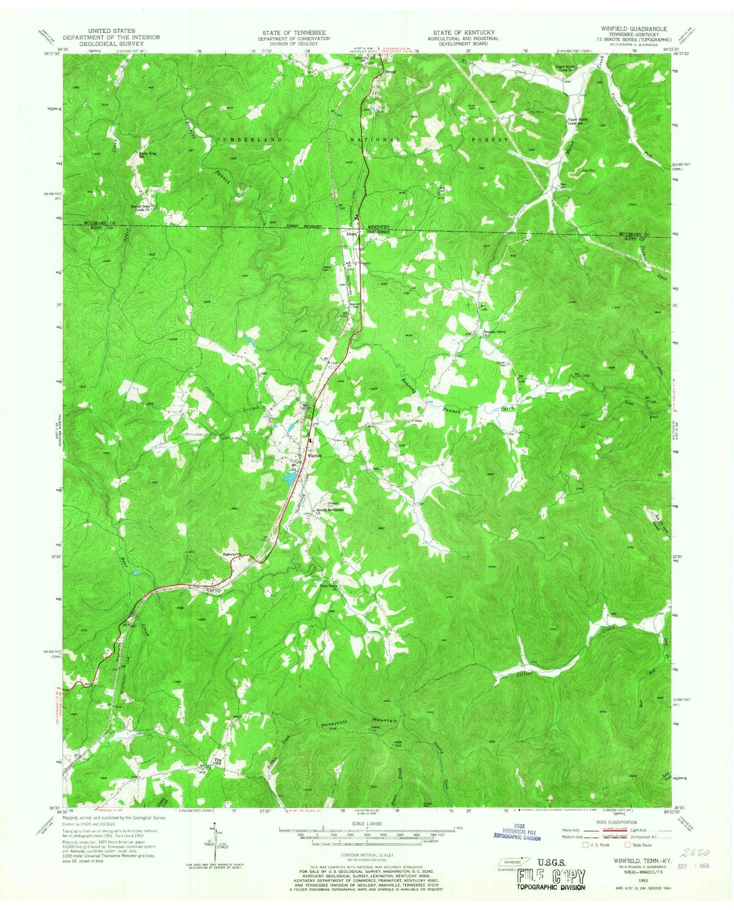 Classic USGS Winfield Tennessee 7.5'x7.5' Topo Map Image