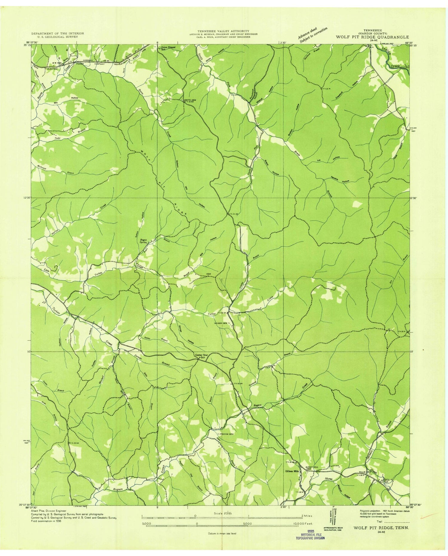 Classic USGS Wolf Pit Ridge Tennessee 7.5'x7.5' Topo Map Image