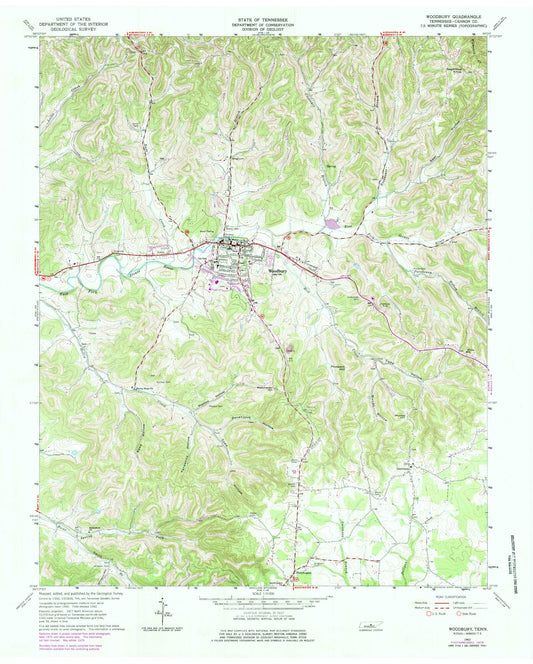 Classic USGS Woodbury Tennessee 7.5'x7.5' Topo Map Image