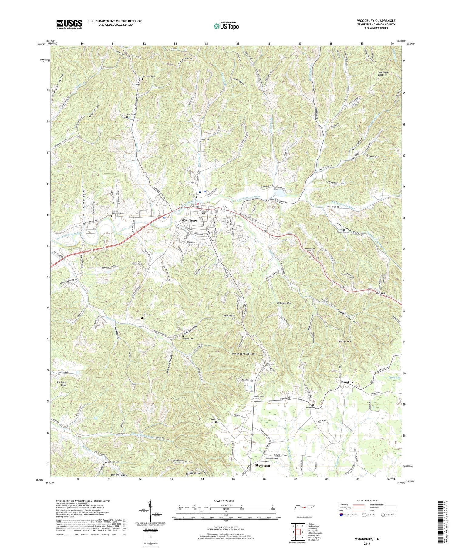 Woodbury Tennessee US Topo Map Image