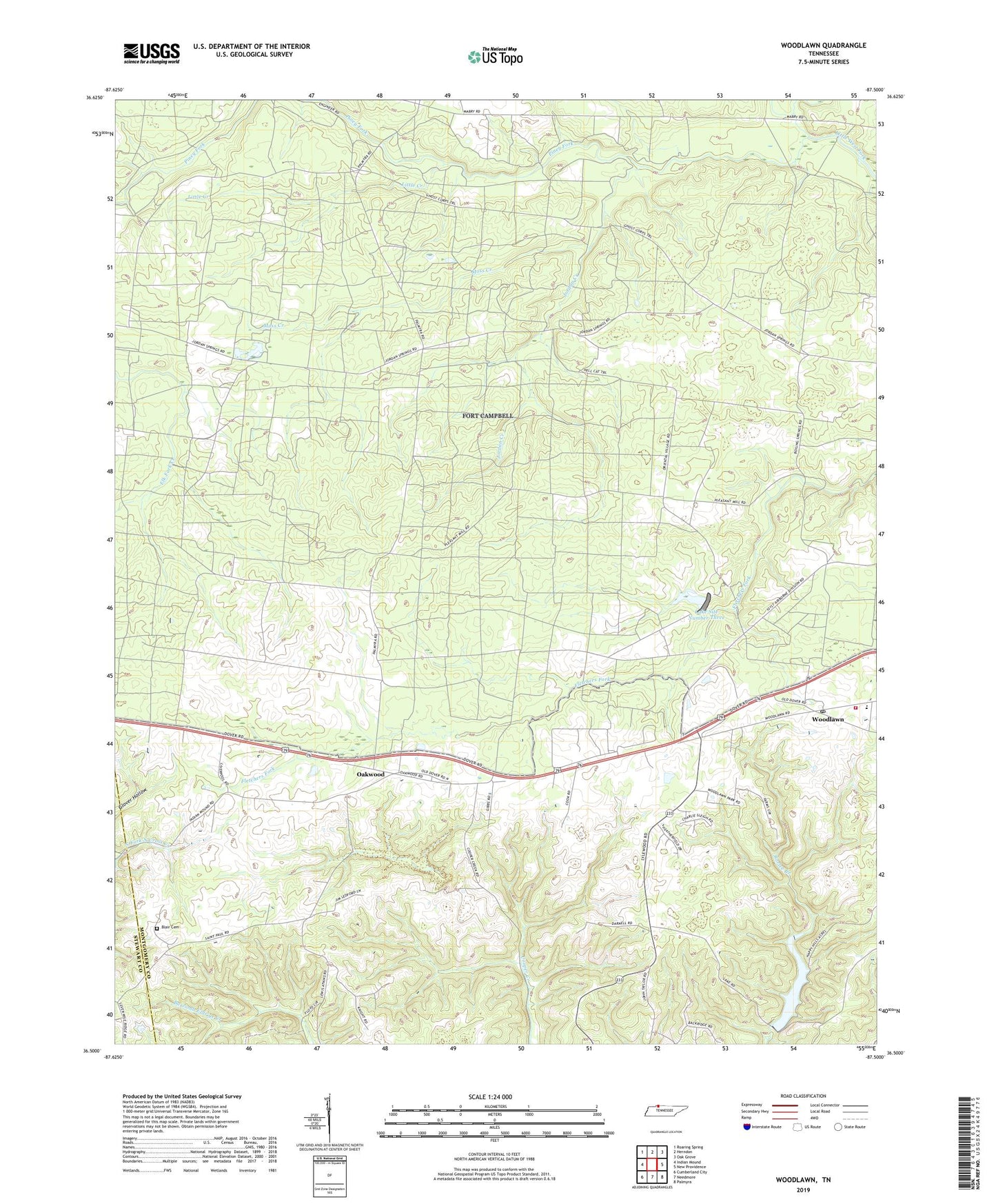 Woodlawn Tennessee US Topo Map Image
