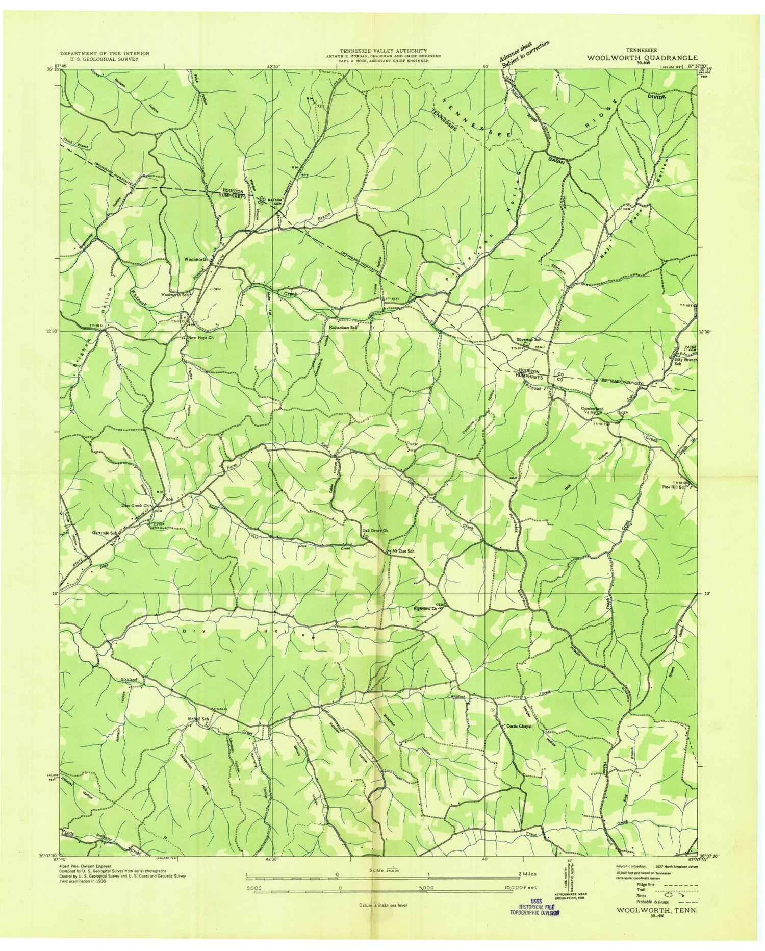 Classic USGS Woolworth Tennessee 7.5'x7.5' Topo Map Image
