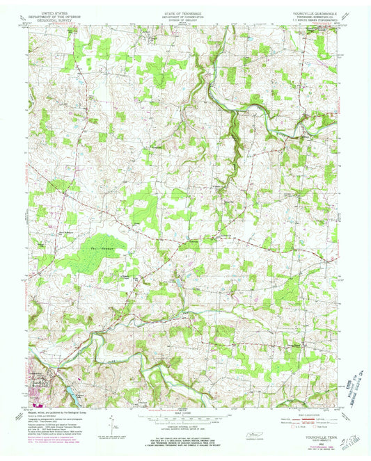 Classic USGS Youngville Tennessee 7.5'x7.5' Topo Map Image