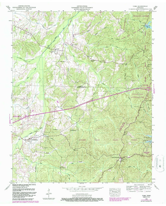 Classic USGS Yuma Tennessee 7.5'x7.5' Topo Map Image