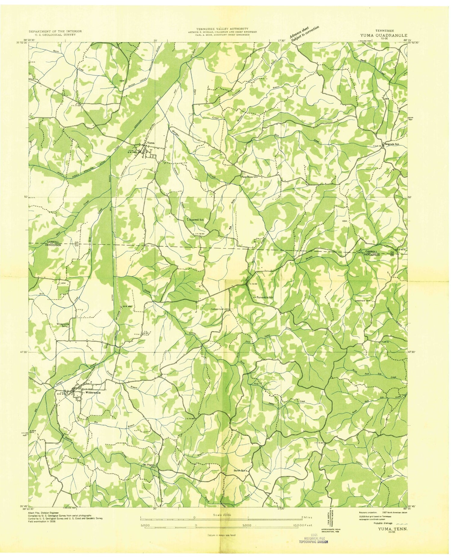 Classic USGS Yuma Tennessee 7.5'x7.5' Topo Map Image