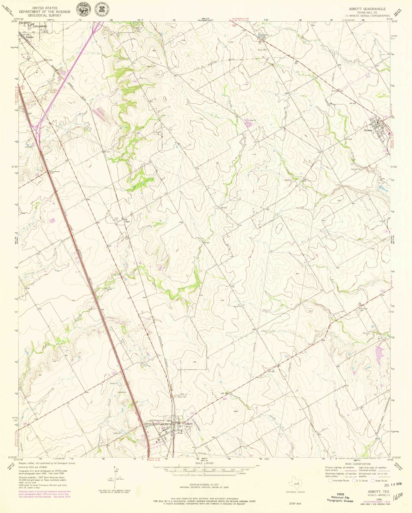 Classic USGS Abbott Texas 7.5'x7.5' Topo Map Image
