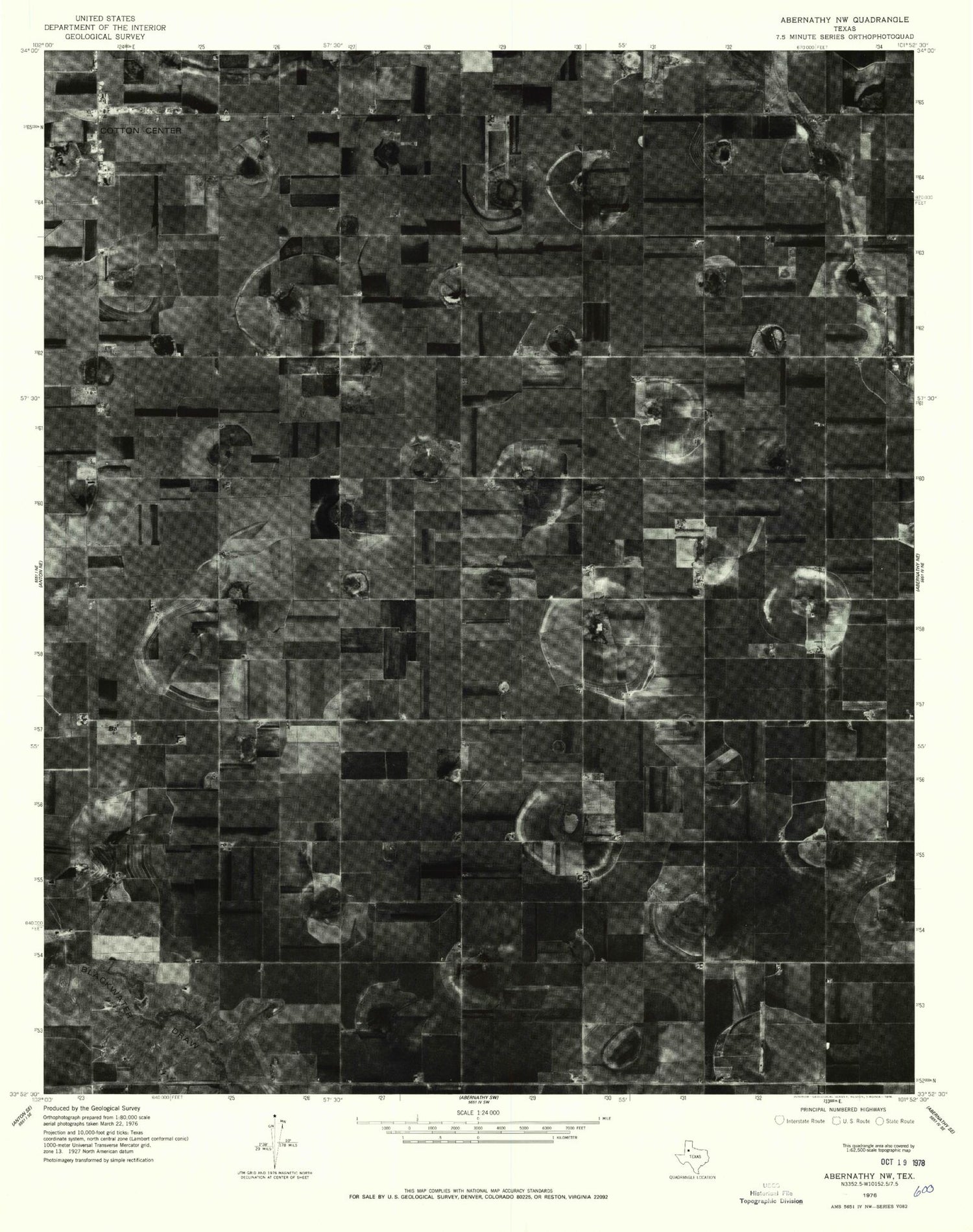 Classic USGS Cotton Center Texas 7.5'x7.5' Topo Map Image