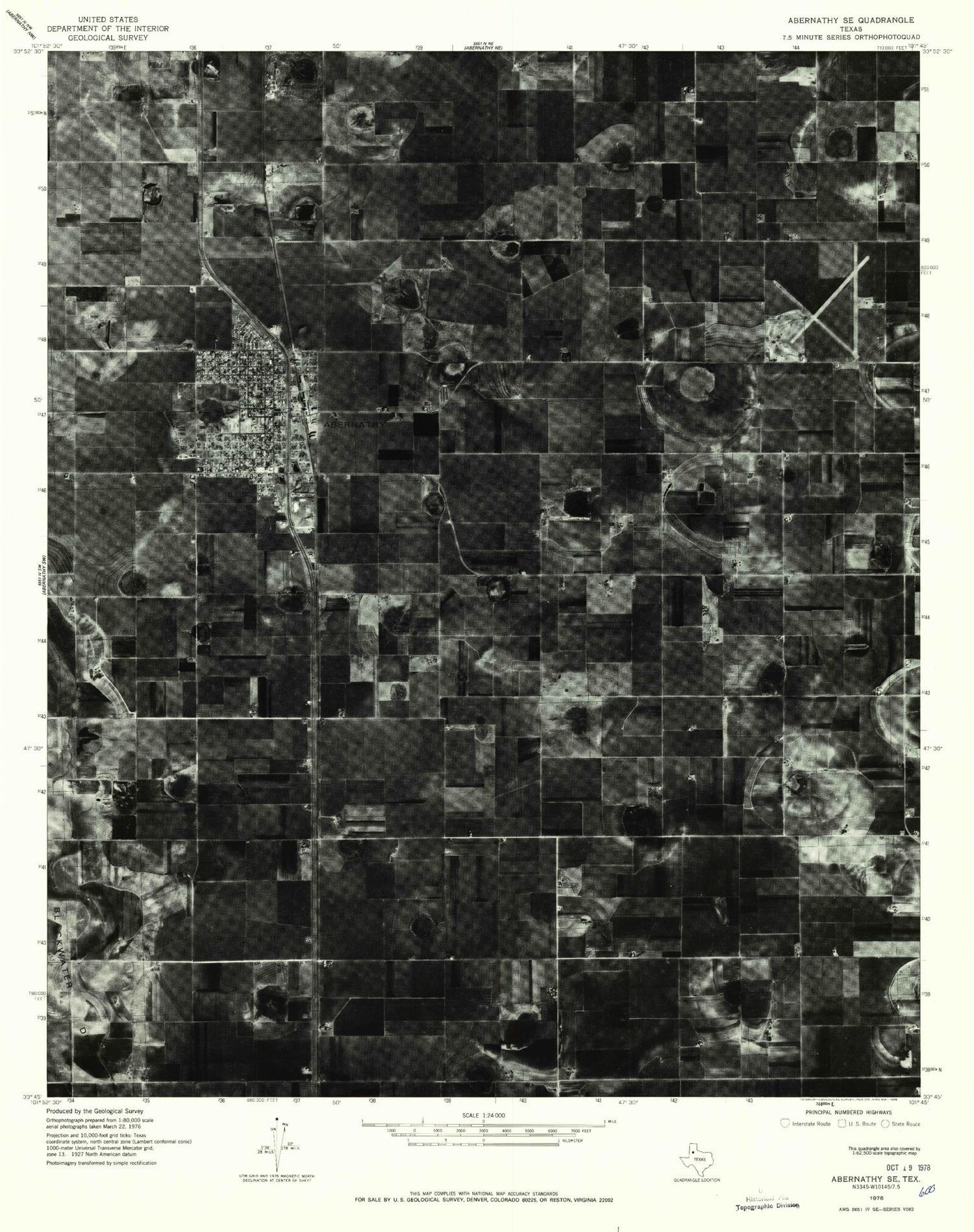 Classic USGS Abernathy Texas 7.5'x7.5' Topo Map Image