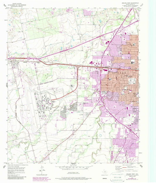 Classic USGS Abilene West Texas 7.5'x7.5' Topo Map Image