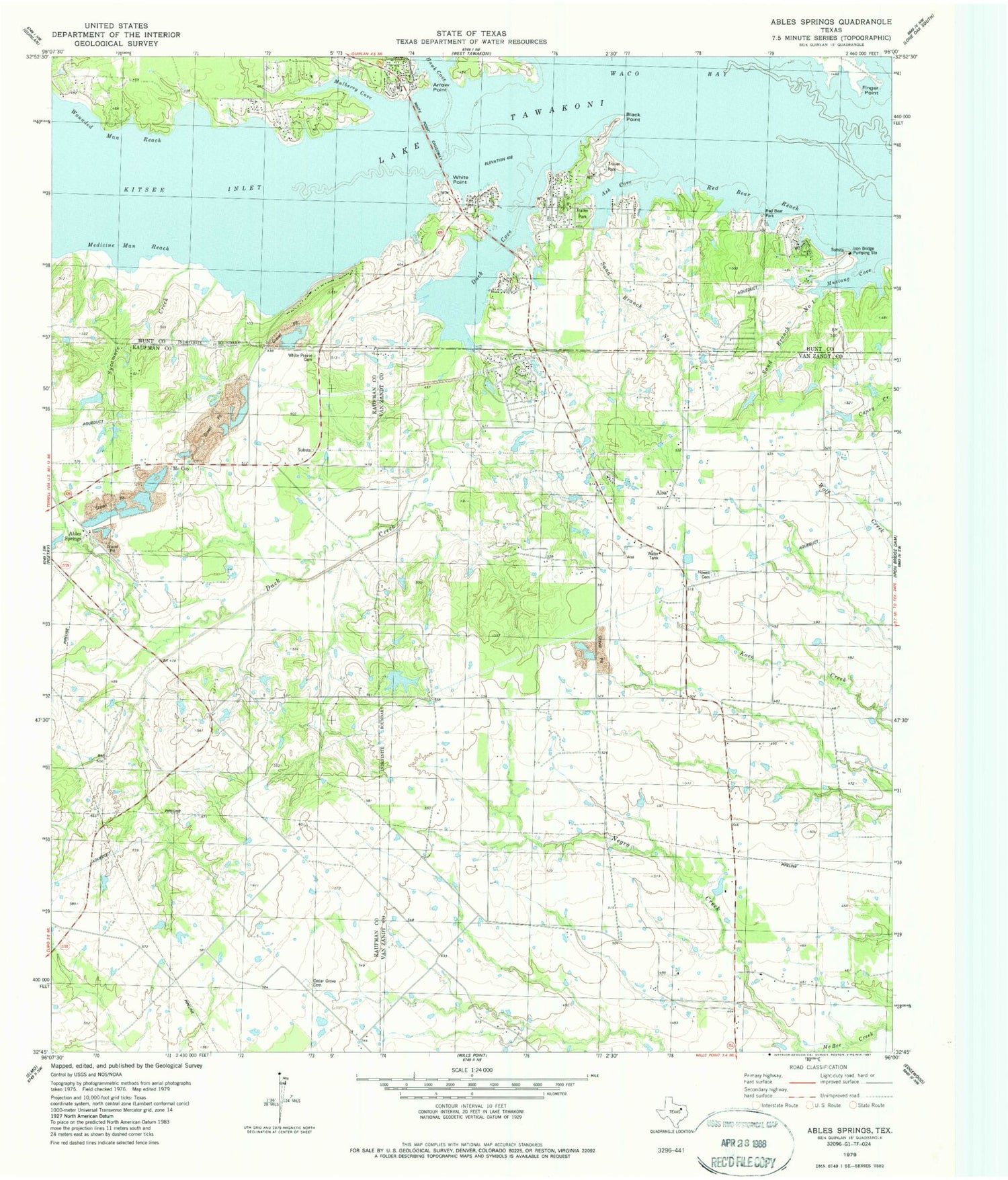 Classic USGS Ables Springs Texas 7.5'x7.5' Topo Map Image